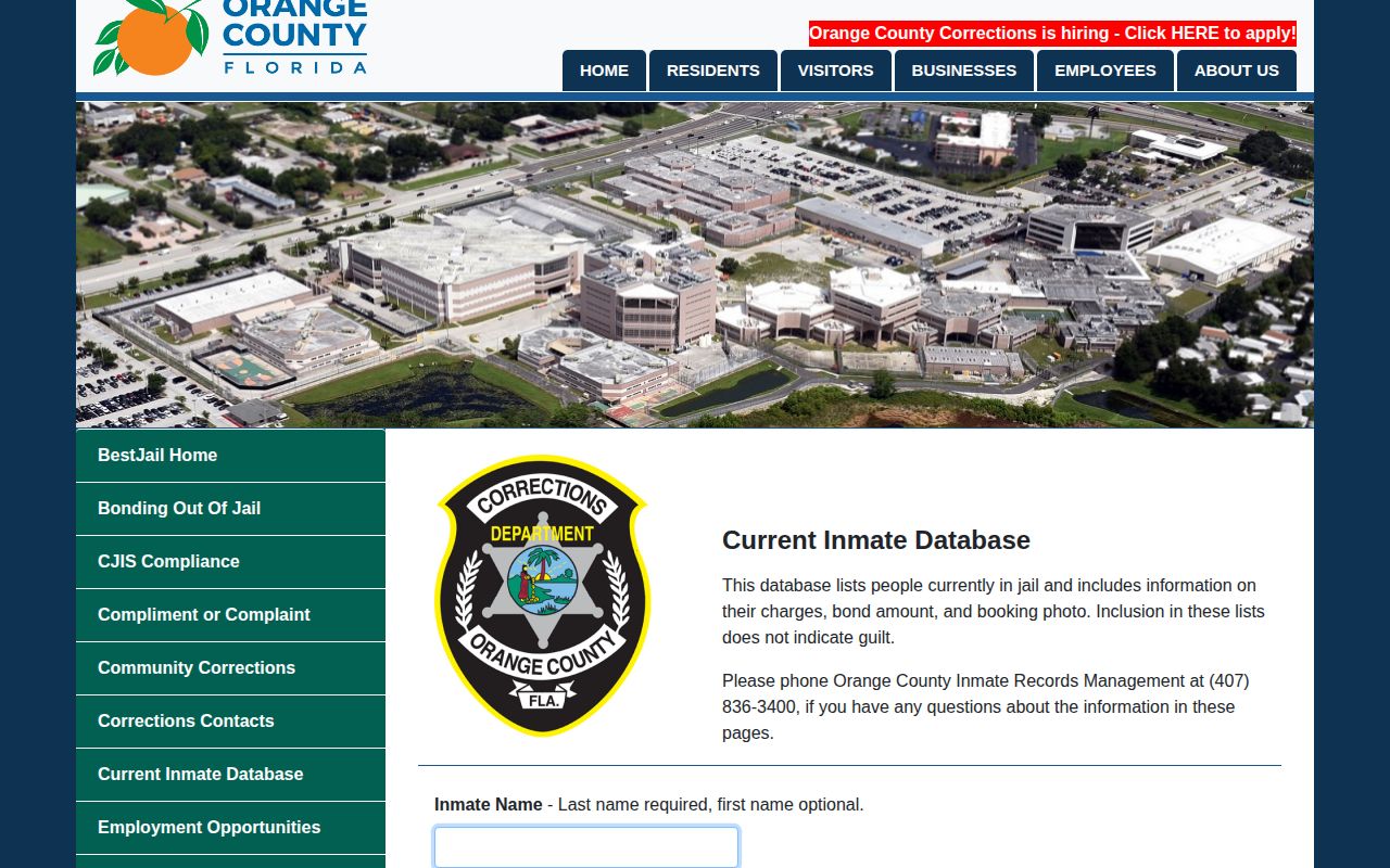 Orange County BestJail current inmate search form