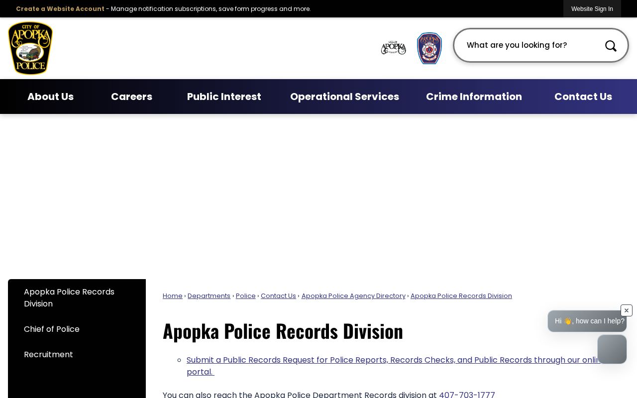 Apopka Police Records Division official records page