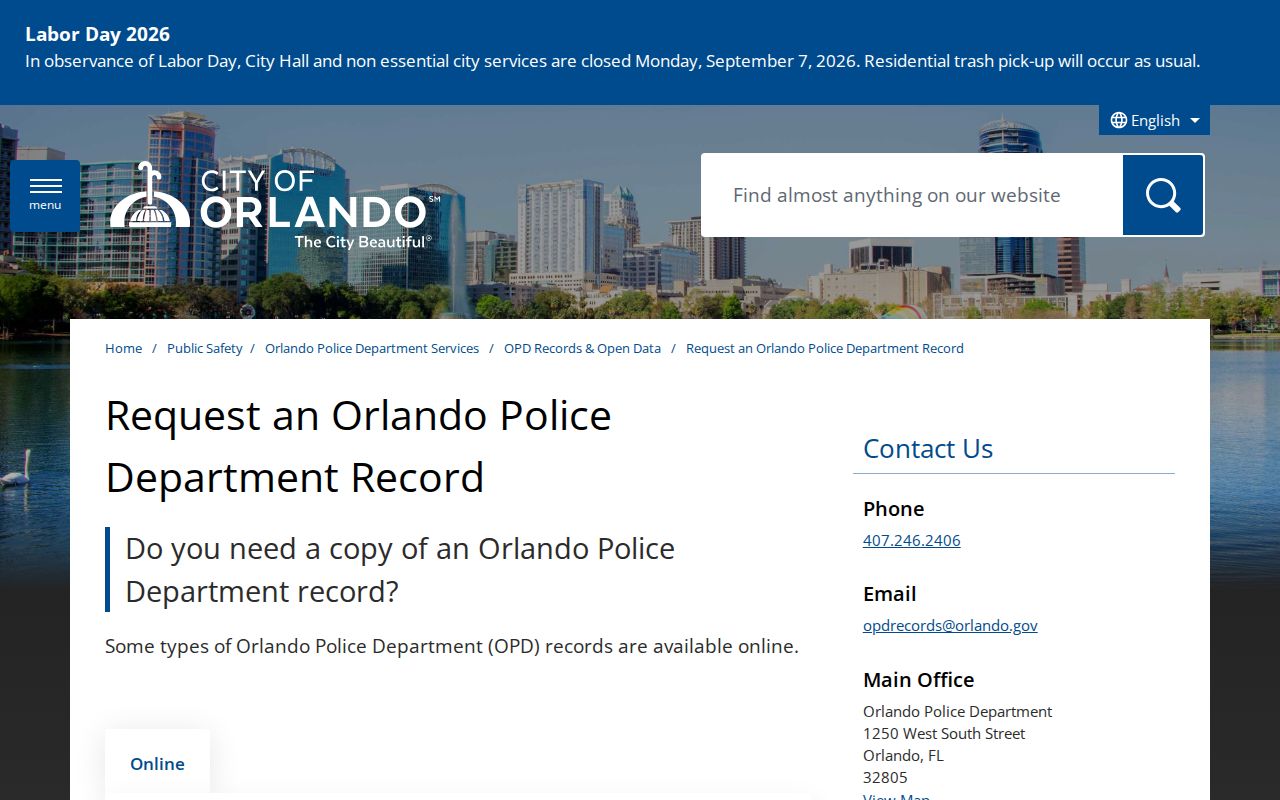 Official Orlando Police Department public records request page