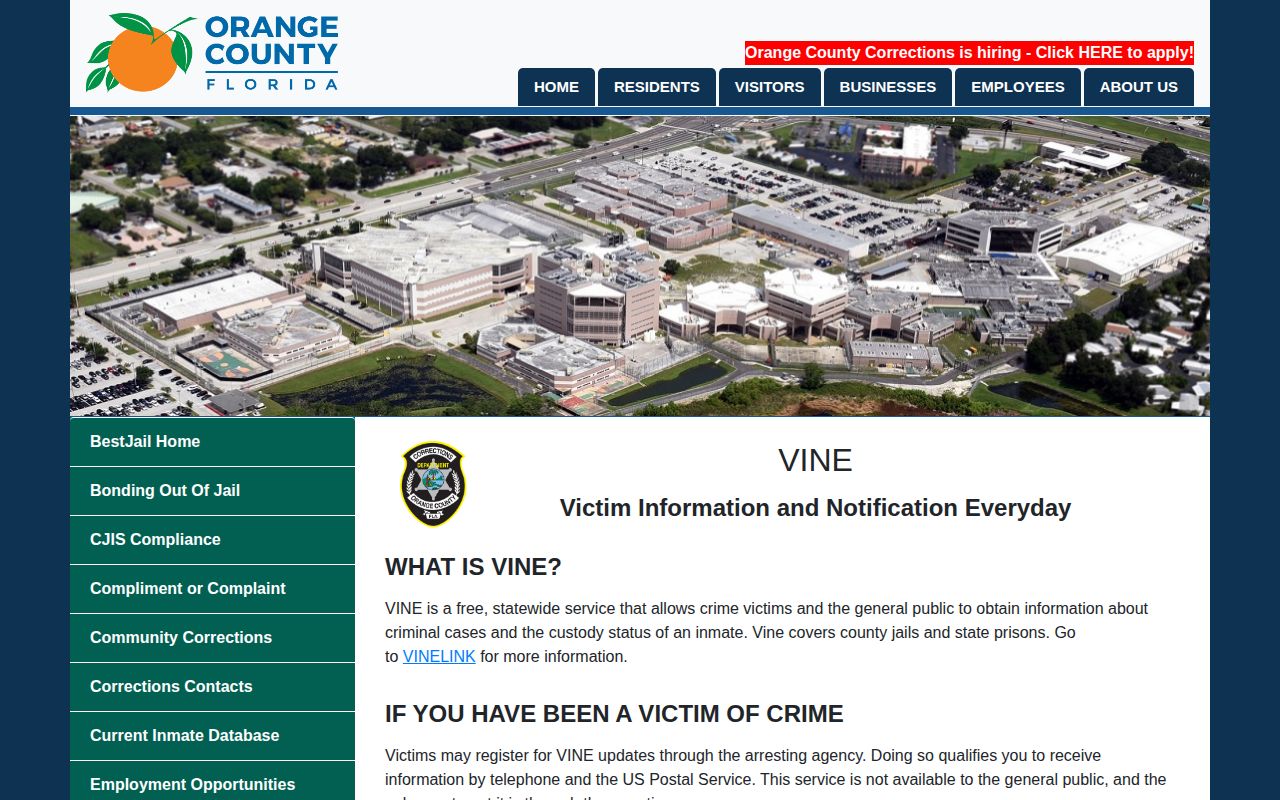 Orange County VINE arrest and custody alert instructions
