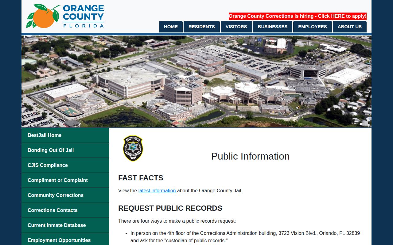 Orange County Corrections public information request channels